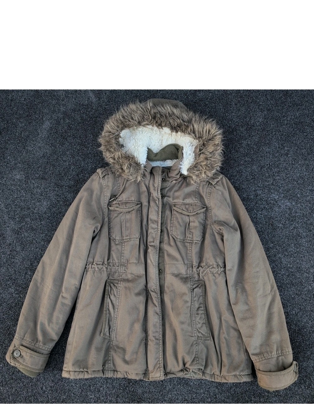 Vtg Aeropostale Jacket Extra Large Green Faux Fur Sherpa Lined Hooded Bomber